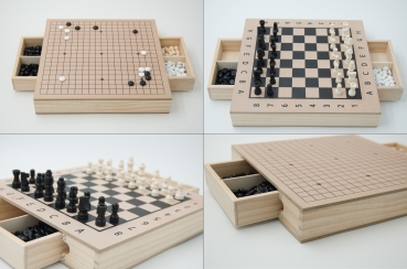 Go&Schach-Holzbox mit Schubladen, Buchenfurnier