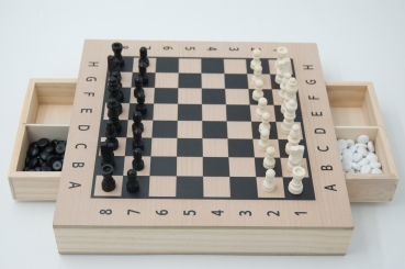 Preview: Go&Schach-Holzbox mit Schubladen, Buchenfurnier